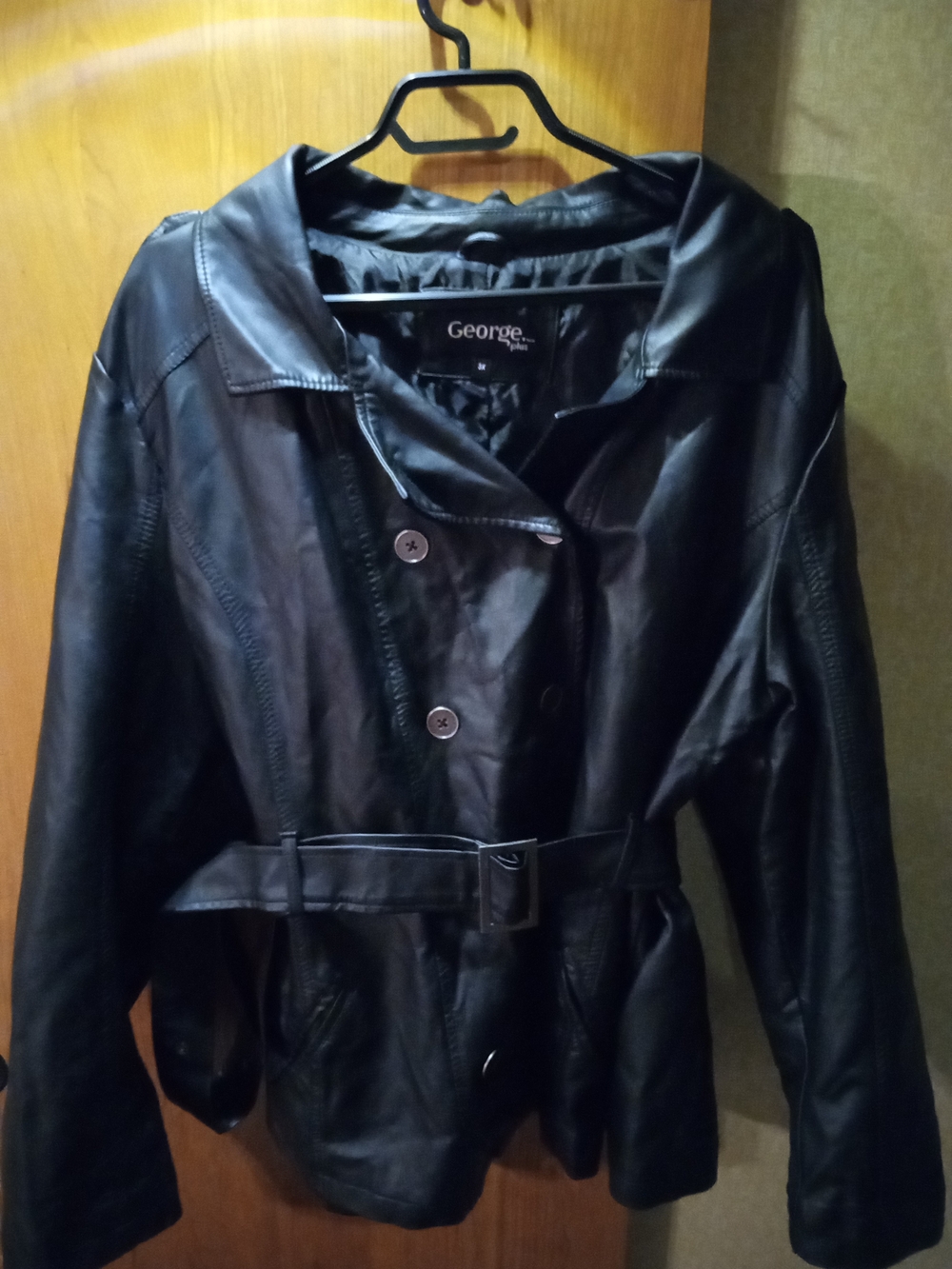George Black Faux Leather Belted Women's Jacket